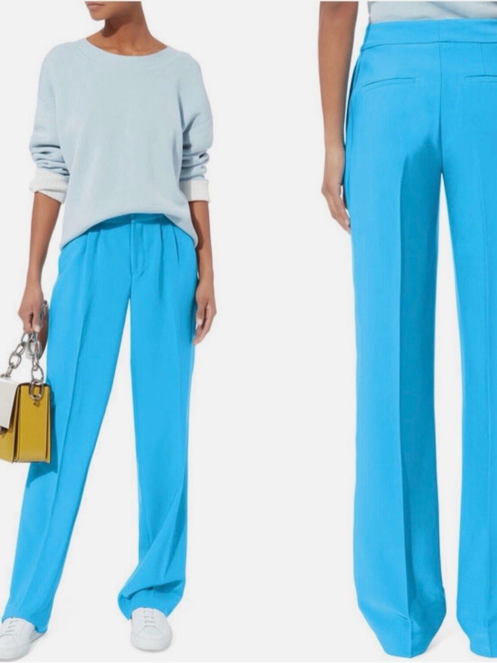 FRAME Malibu Blue High Rise Wide Leg Pleated Trousers Size 6